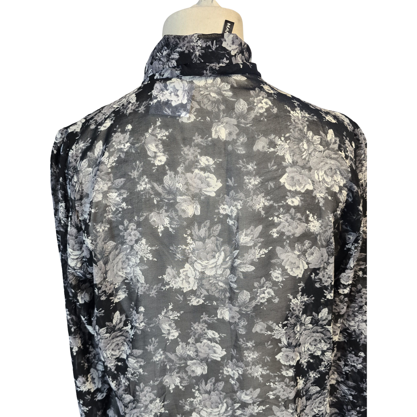 Mango Blouse Black & White Size 10/12 Med Sheer Work