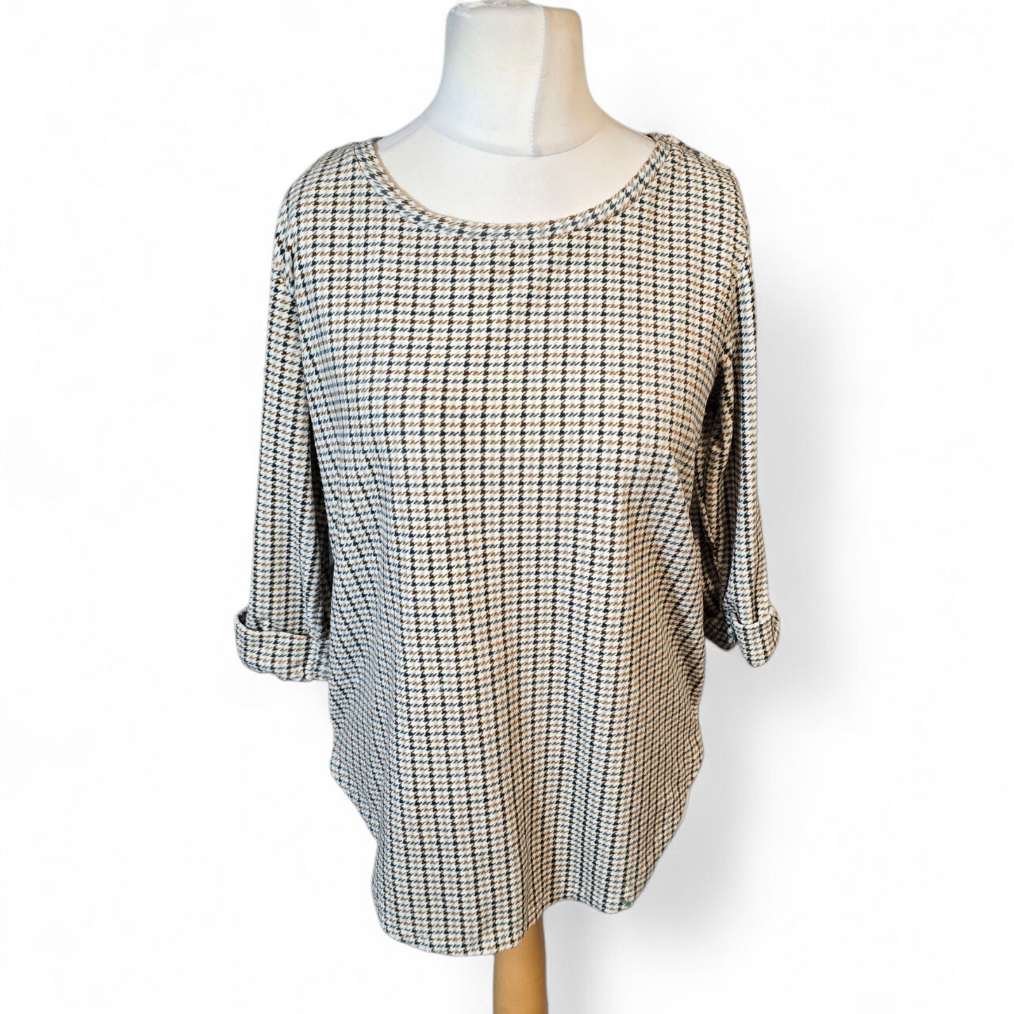 Beloved Beige & Brown 3/4 Sleeve Longline Top – Size L (Fits UK 12)
