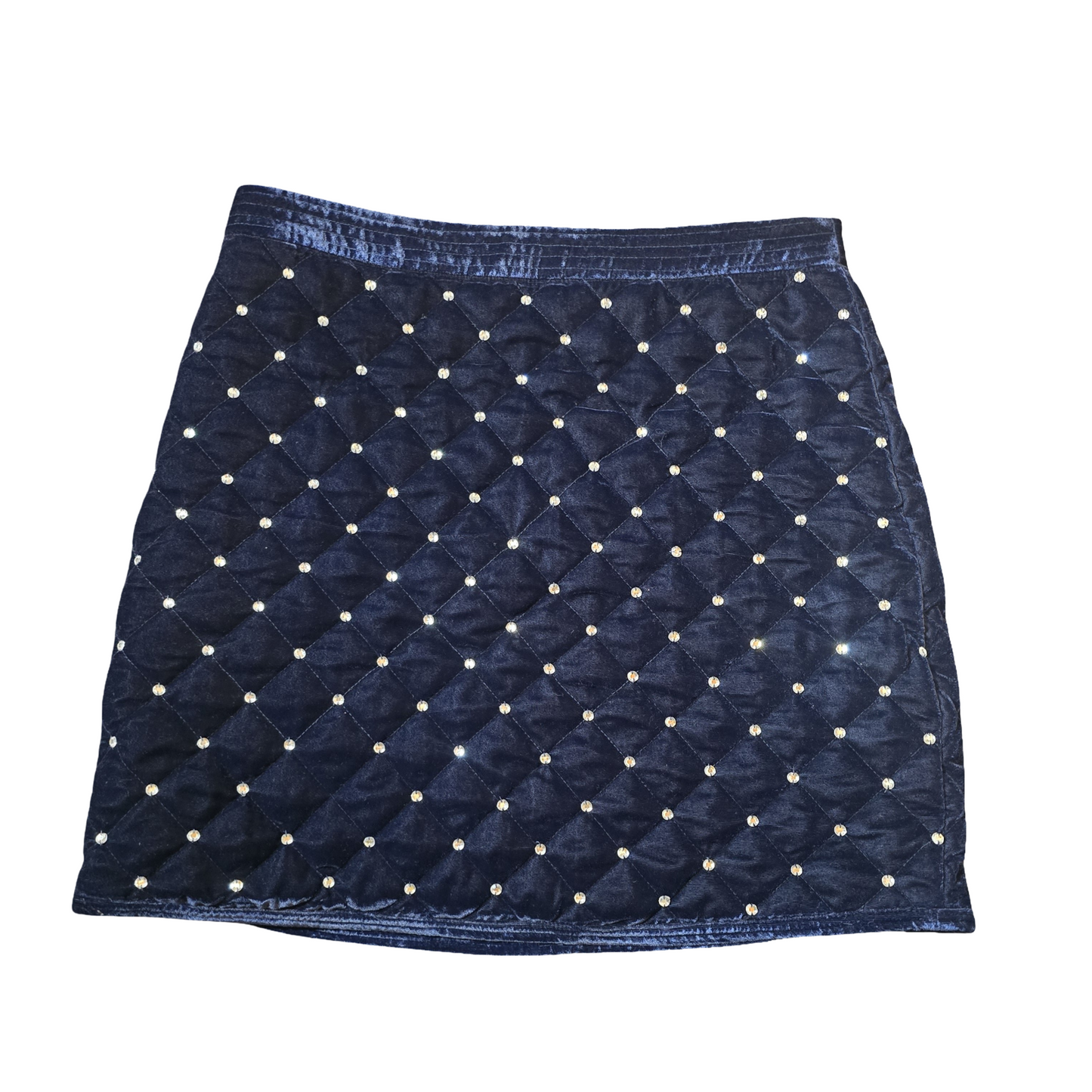 Very Navy Quilted Velvet Diamanté Mini Skirt – Size 12
