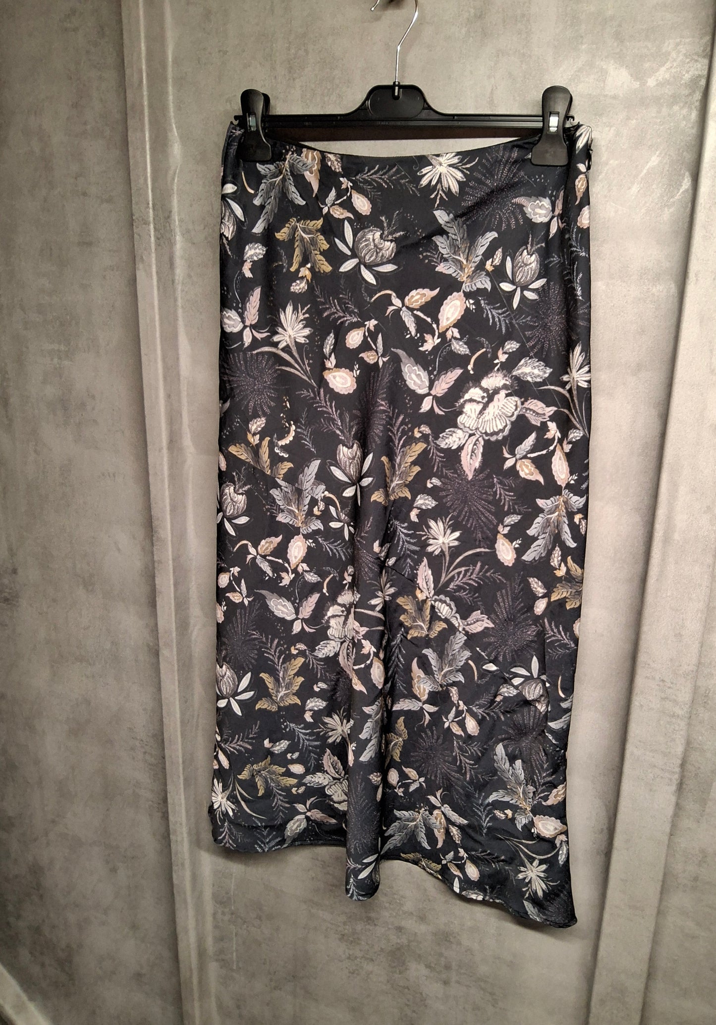 Next Navy & Purple Floral Slip Midi Skirt – Size 10 Silky Flared Style
