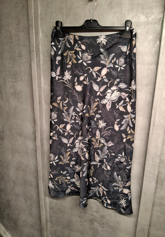 Next Navy & Purple Floral Slip Midi Skirt – Size 10 Silky Flared Style
