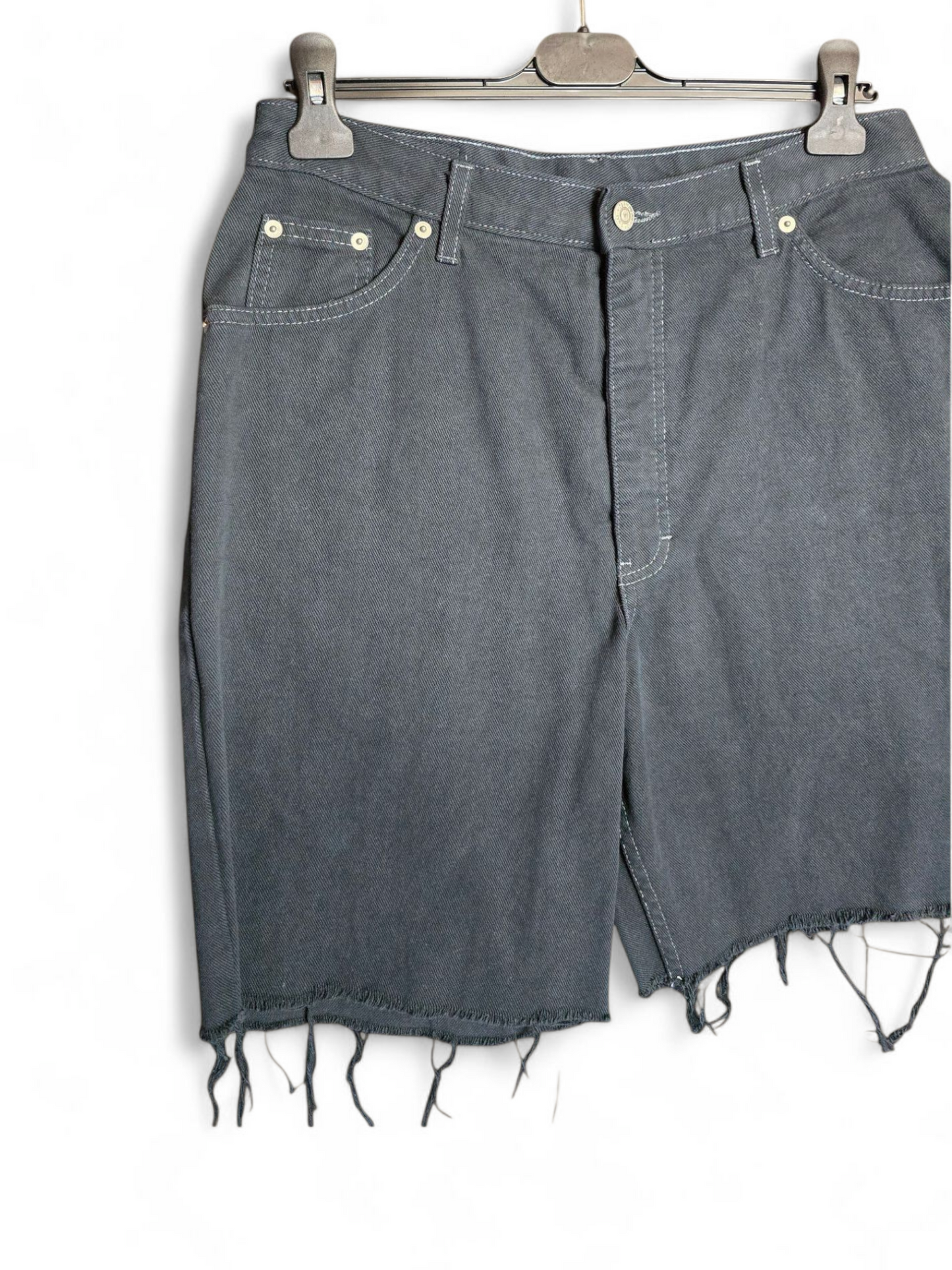 Vintage 90s St Michael Black Denim Shorts | High Waist | Frayed Hem | Label 16 Fits 12 | 21" Length