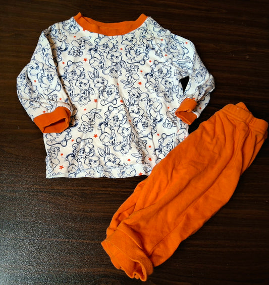 George Looney Tunes Baby Boys Pyjamas – White & Orange – Size 3–6 Months – 100% Cotton
