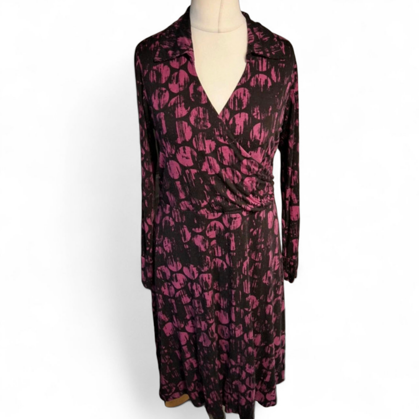 Artigiano Black & Purple Collared Midi Dress – Size 14 (Fits size 14/16)