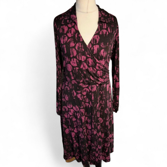 Artigiano Black & Purple Collared Midi Dress – Size 14 (Fits size 14/16)