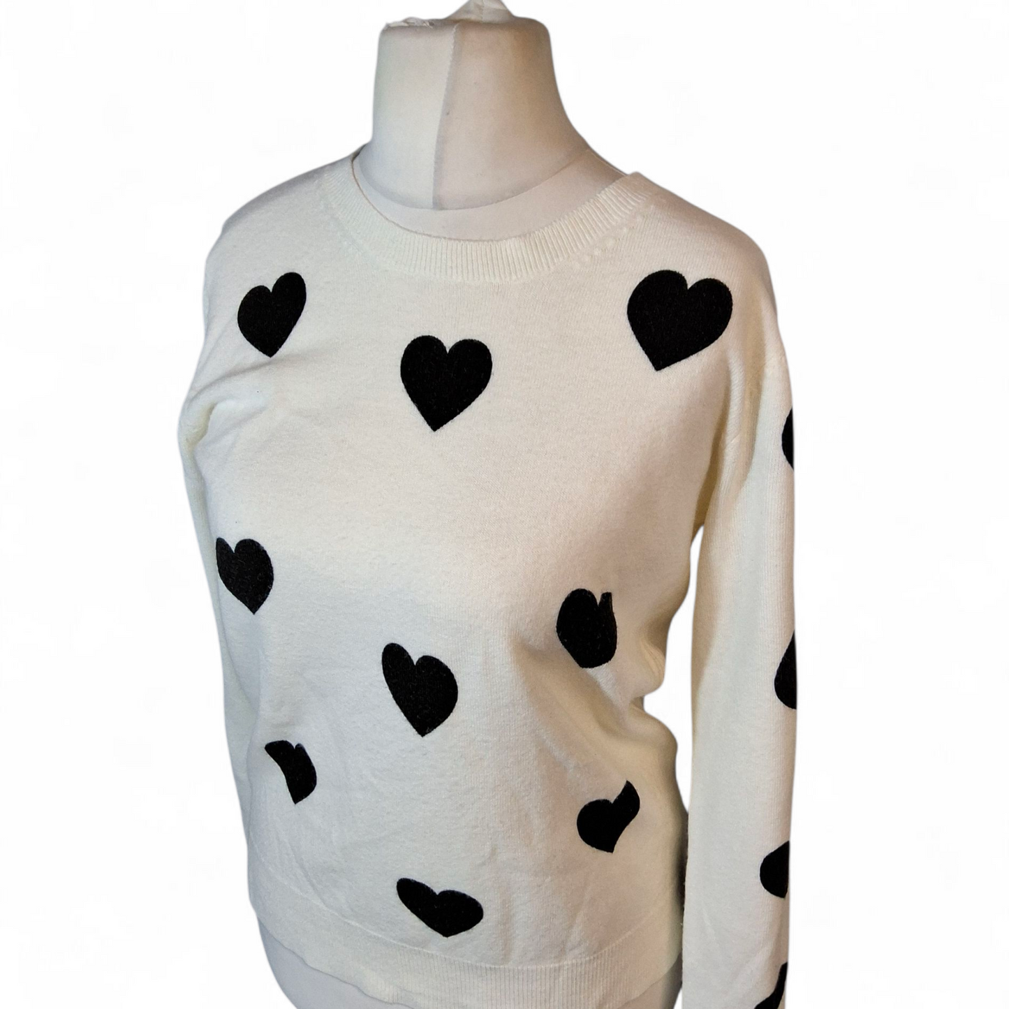 Marks & Spencer White & Black Heart Print Jumper – Size 12