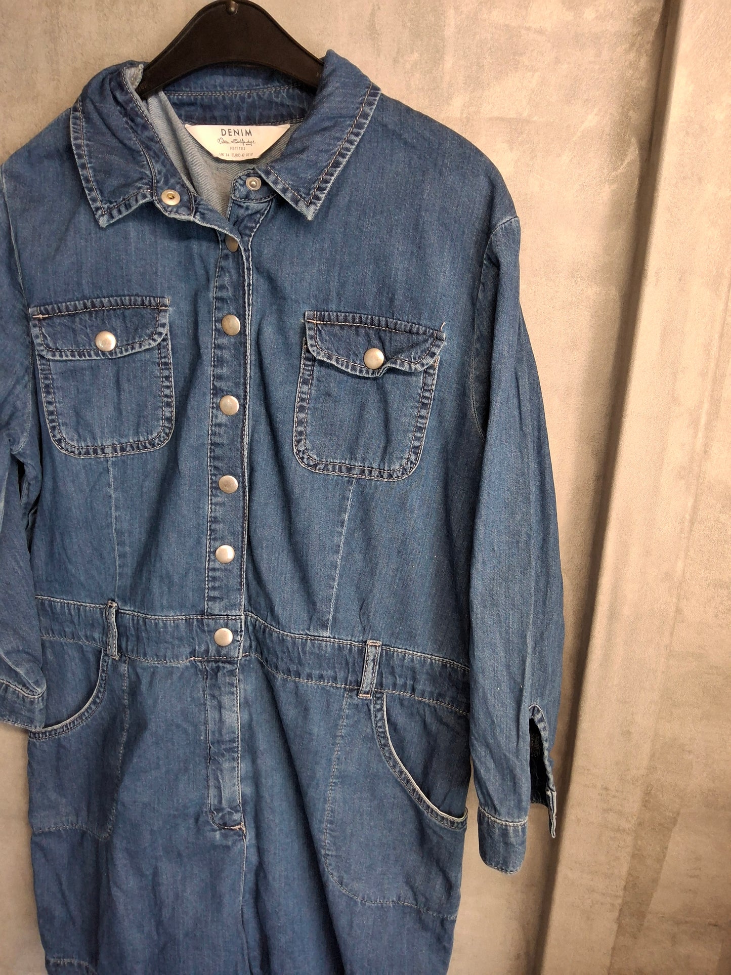 Miss Selfridge Denim Long Sleeve Playsuit – Size 14 Petite