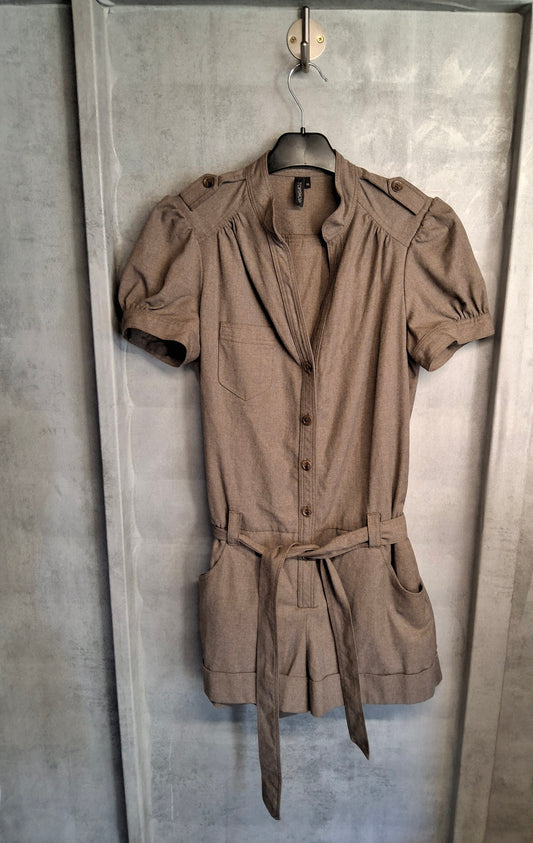 Topshop Light Brown Playsuit – Size 10 – Pockets & Belted Waist
