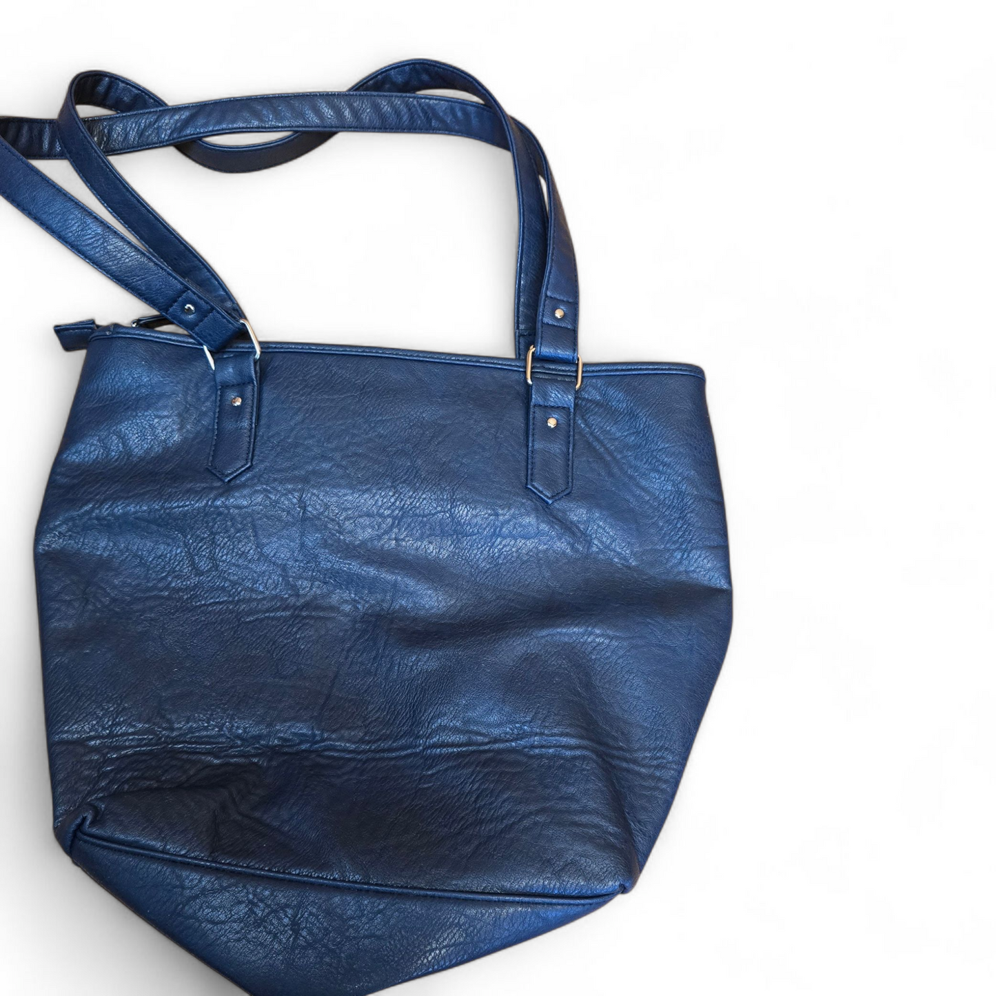 Navy Blue Faux Leather Shoulder Bag | Medium Size | Zip Closure | Everyday Tote | Isle