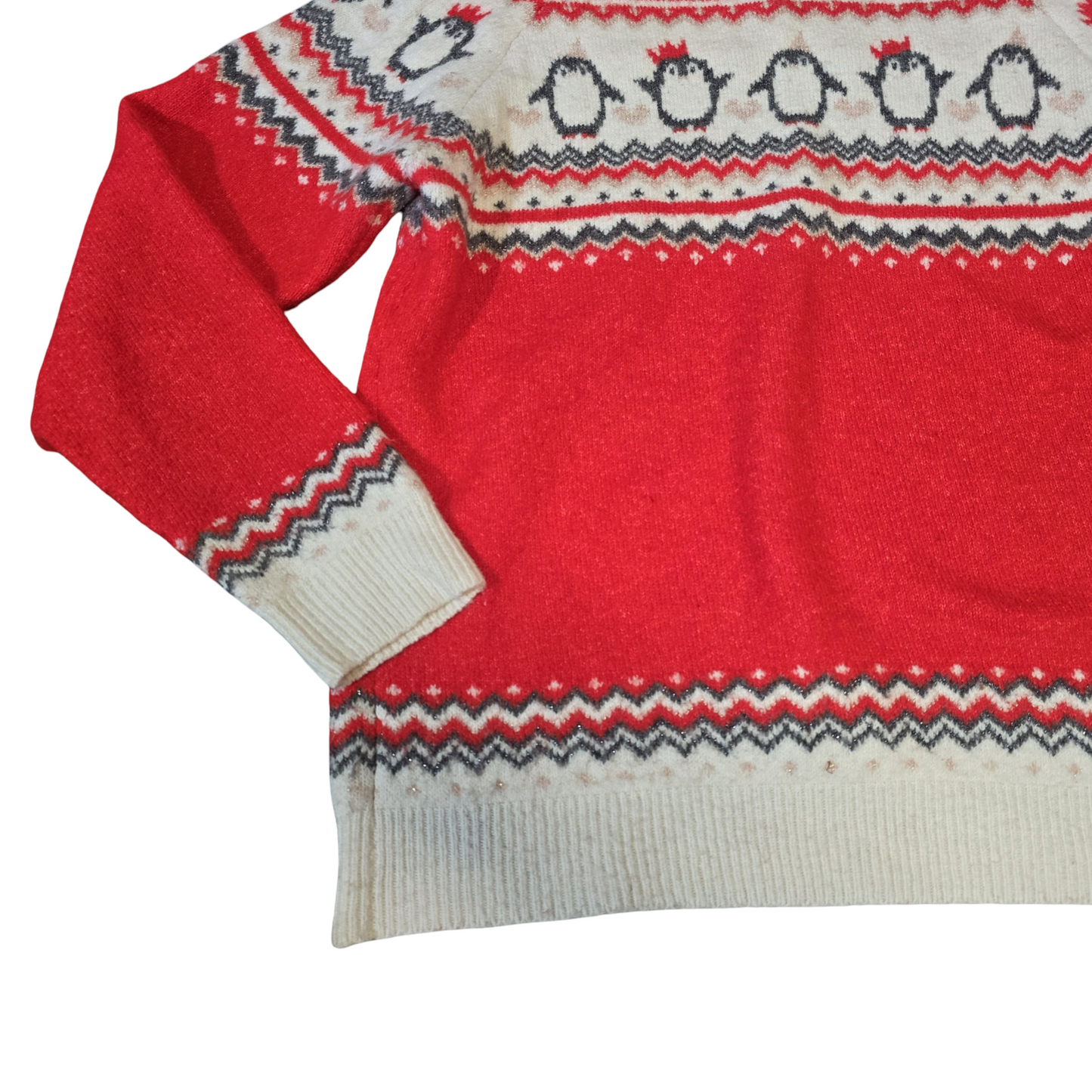 George Red & White Knitted Xmas Jumper – UK size 16 – Festive Penguins