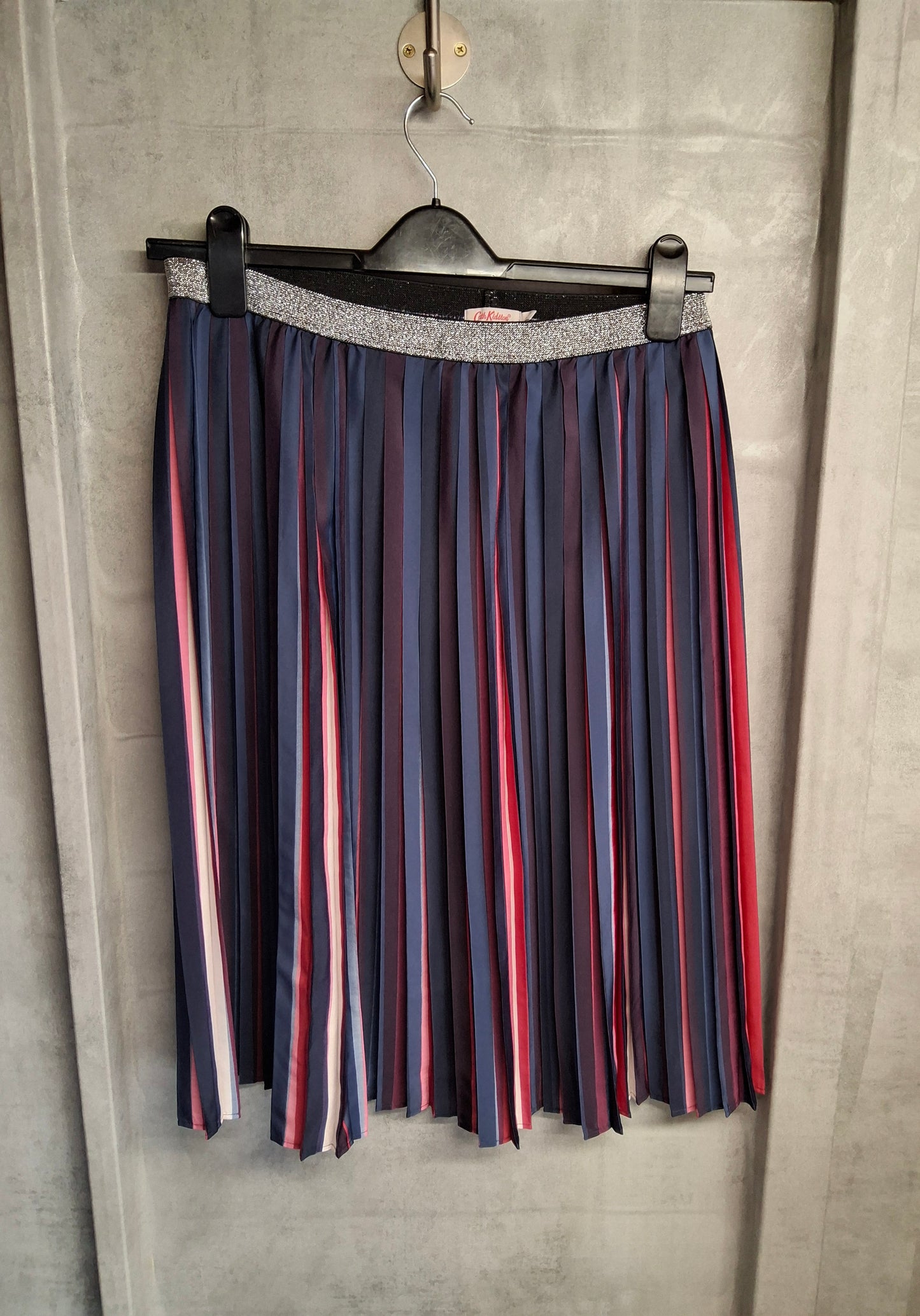 Cath Kidston 25th Anniversary Pleated Midi Skirt – Blue/Red/Pink Glitter Waist – Size 12