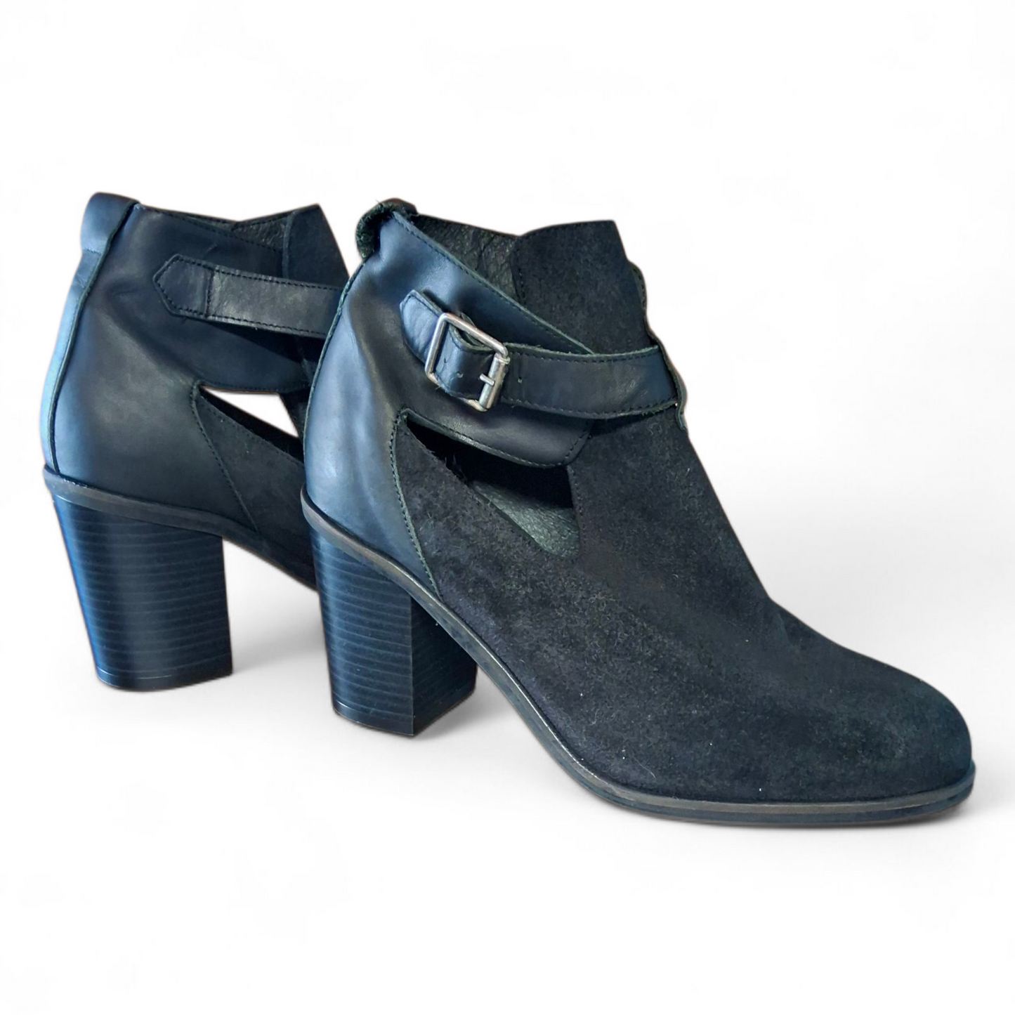 Office Black Block Heel Shoes – Cut Out Design, Buckle – UK 6 (EU 39)