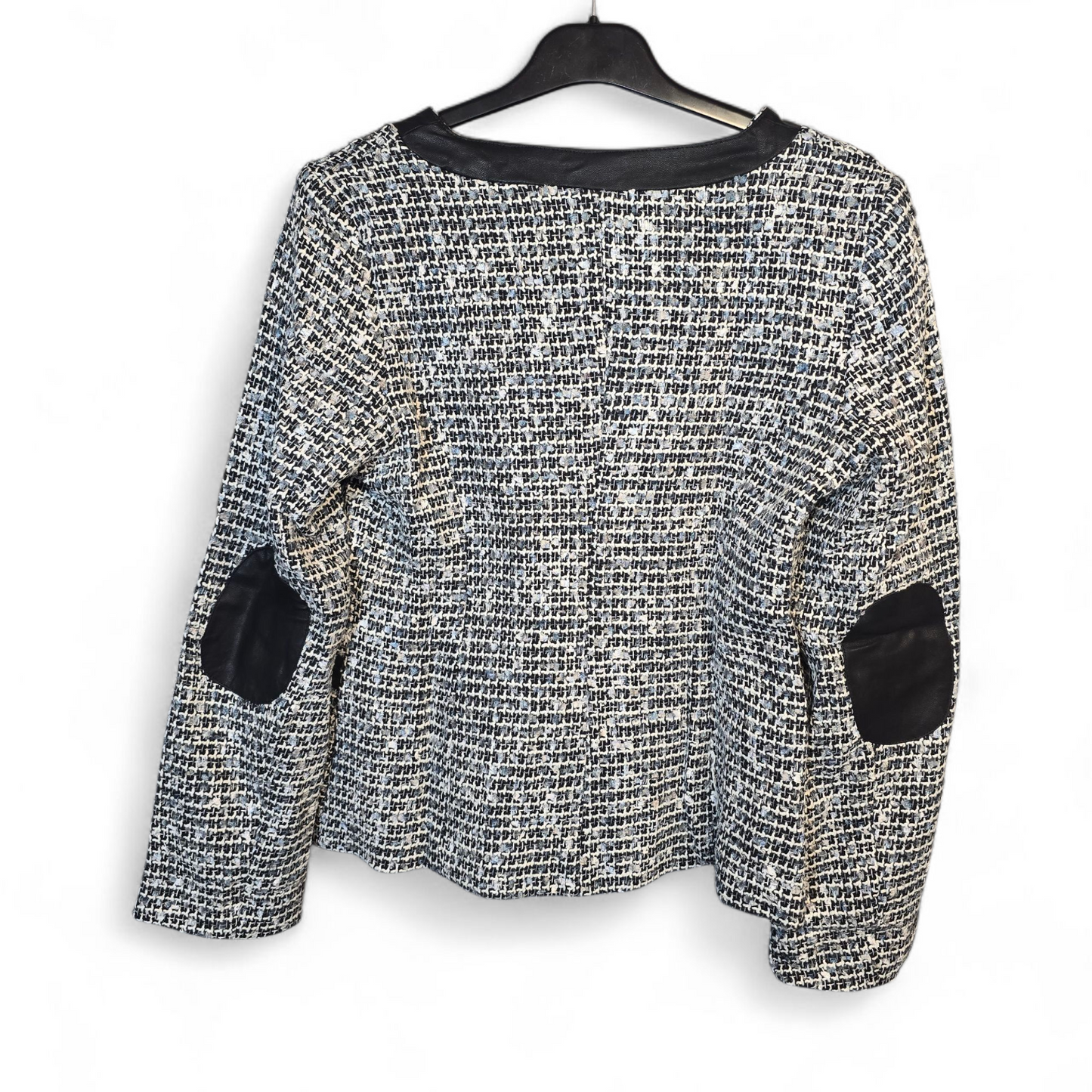 Chenai Frazer Maternity Skirt Suit – Black, Grey & White Knit – Faux Leather Trim – Size M (UK size 10/12)