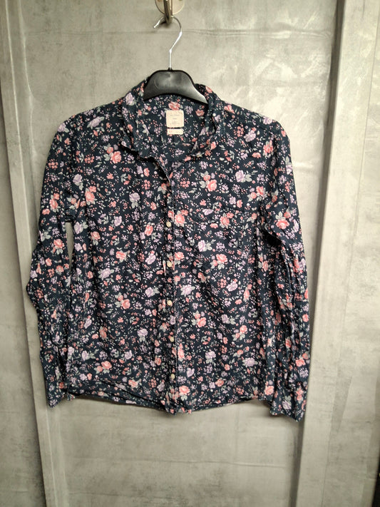 Gap Navy Floral "The Fitted Boyfriend" Long Sleeve Shirt – Size S (UK 8/10) – 100% Cotton
