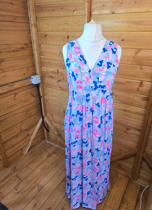Joules Blue Pink Floral Maxi Dress – Size 12 – Viscose 💐