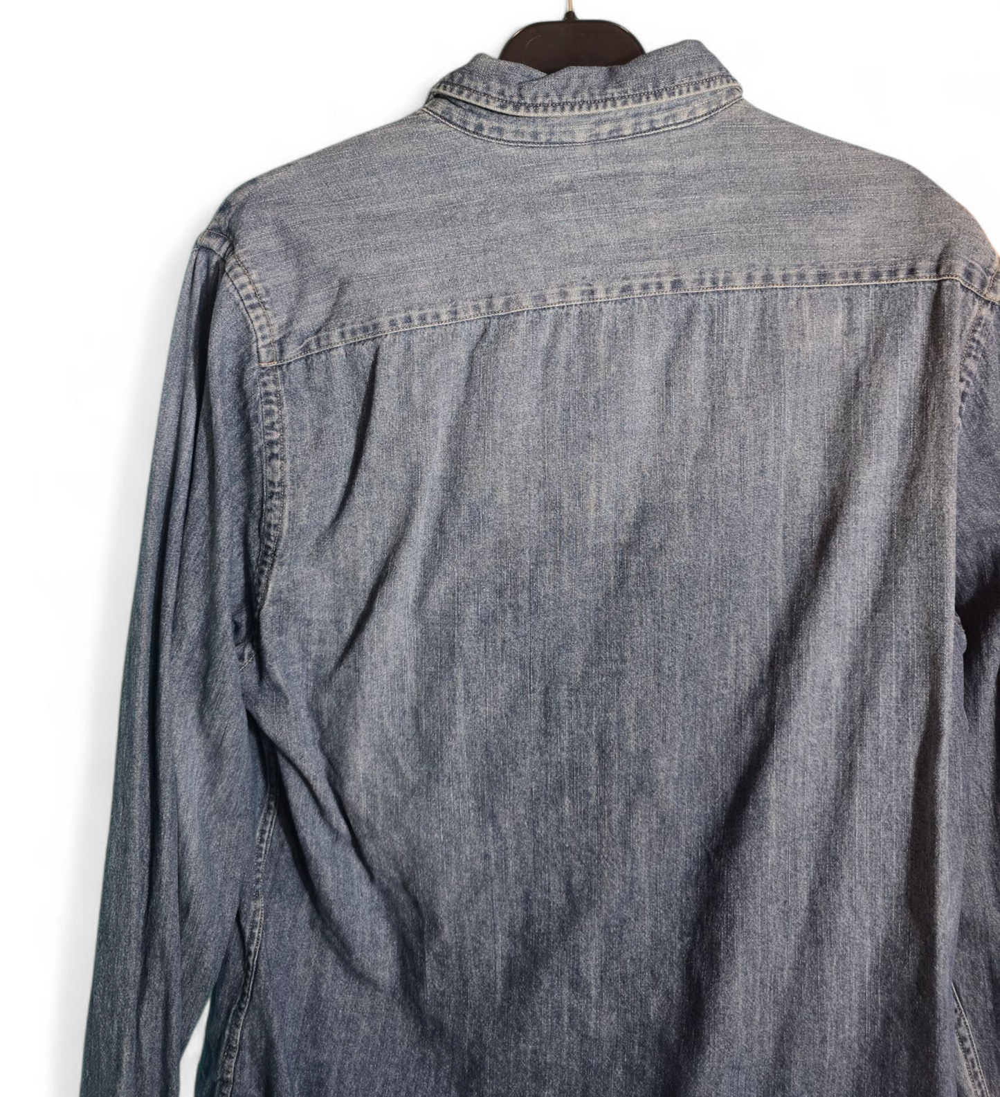 Men’s Morley Matalan Blue Denim Shirt | Size M | Long Sleeves | Chest Pockets | Marble Popper Buttons