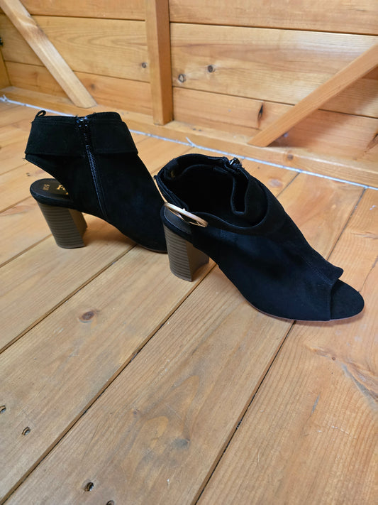 George Black Open Toe & Open Back Heeled Sandals | Zip Closure | Buckle Detail | 8cm Heel | UK 5