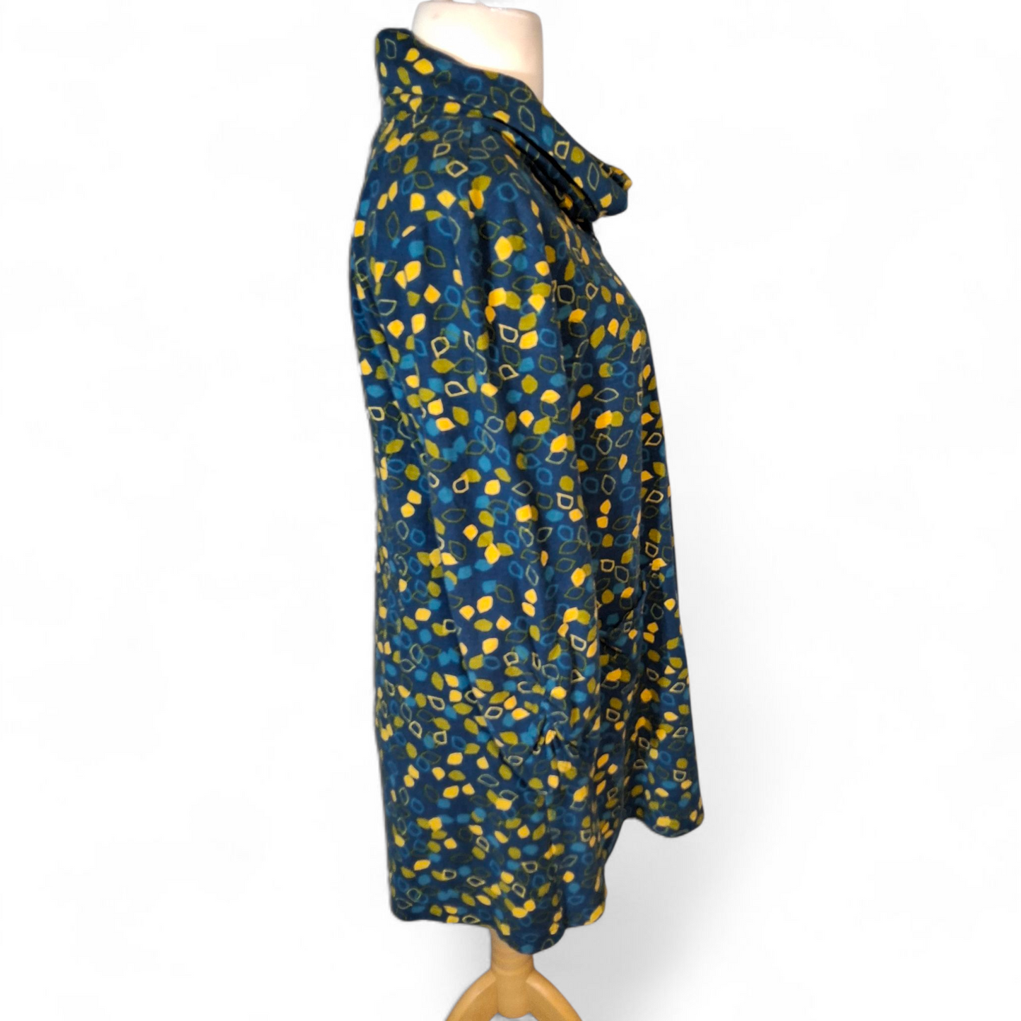 Adini Blue & Yellow Patterned Roll Neck Cotton Dress – Size M (UK size 14)