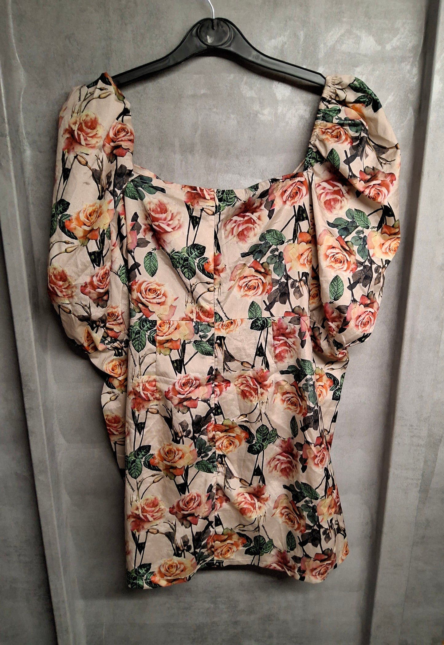 PrettyLittleThing Cream Rose Print Puff Sleeve Mini Dress – UK 6 – Romantic Statement Style