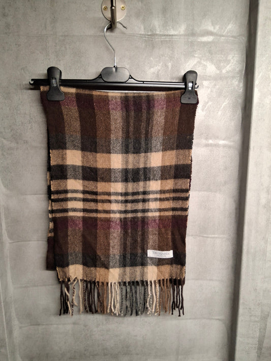 Trussardi Collection Checked Wool Scarf – Beige, Black & Burgundy – Unisex