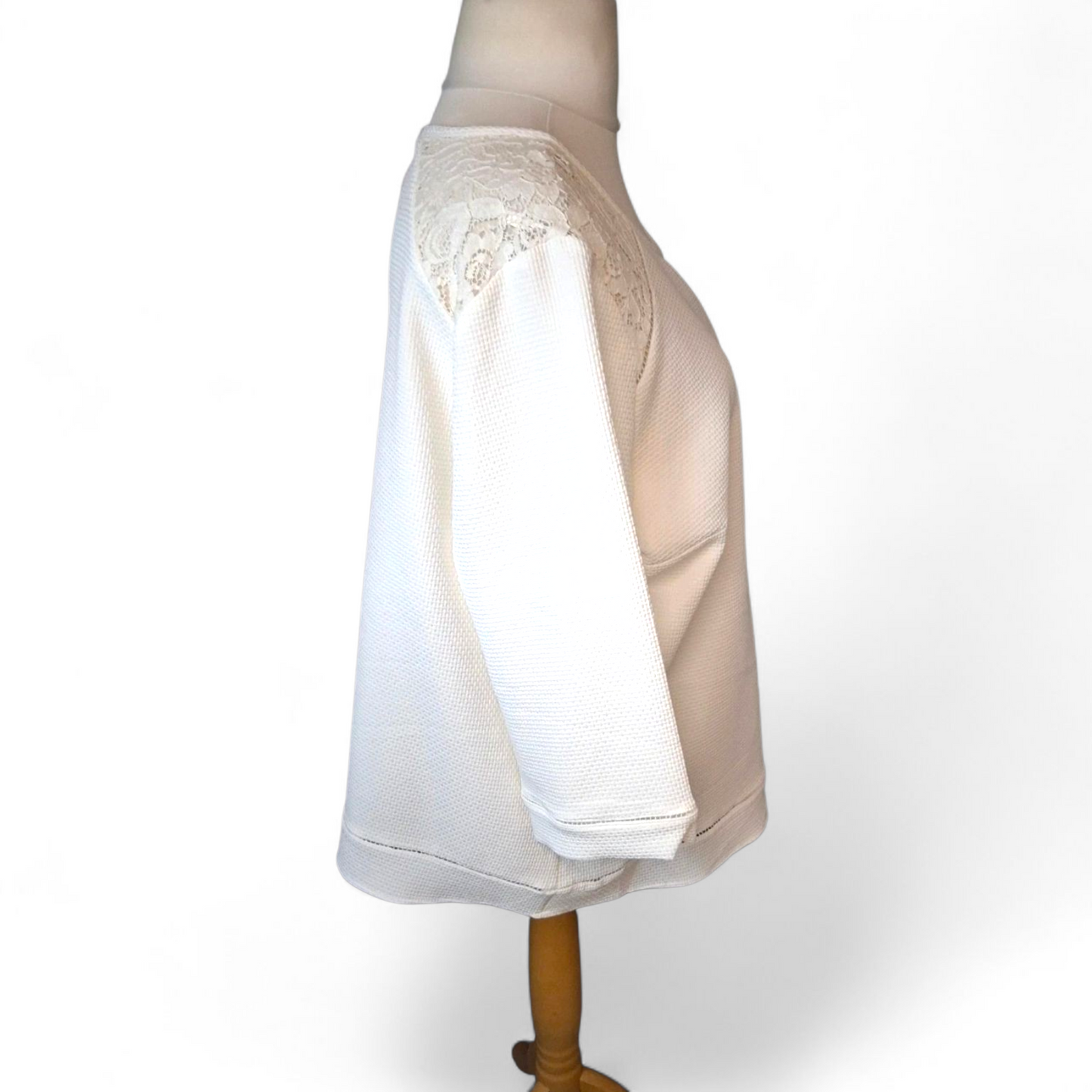 Marks & Spencer Ivory Textured Lace Shoulder Top | Size 20 | 3/4 Sleeve Plus Size Blouse