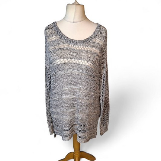 Soon Grey Sheer Crochet Longline Jumper – Size 20
