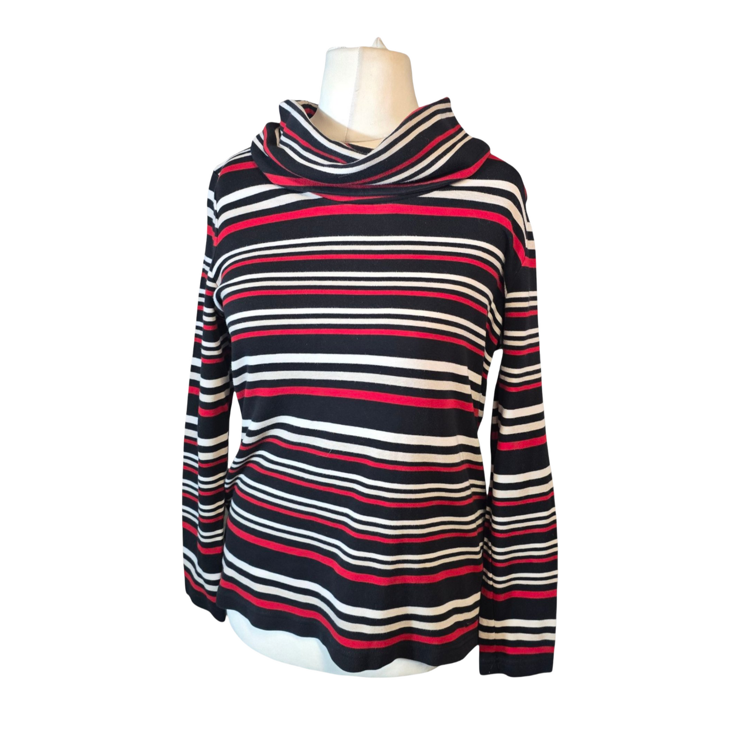 Dash Black, Red & White Striped Roll Neck Top – Size 14