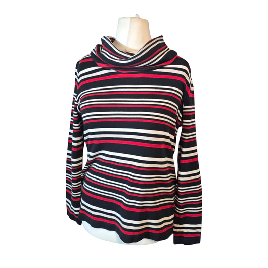 Dash Black, Red & White Striped Roll Neck Top – Size 14
