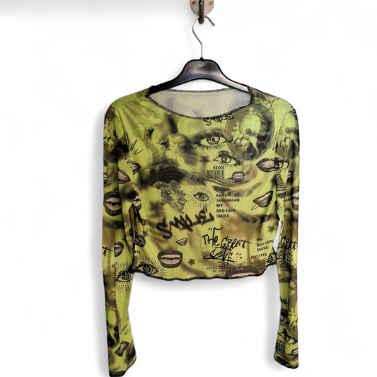 Shein Green Sheer Mesh Crop Top – Size L (UK size 12)