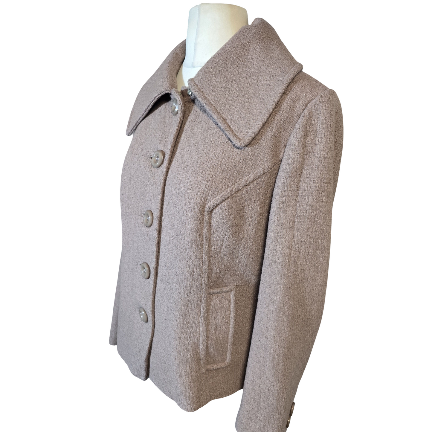 BM Beige Textured Peacoat – Size 18 (Mid Length)