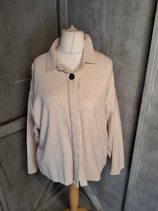 Jachs Girlfriend Cream Brushed Cotton Oversized Shirt – Size 10/12 – Relaxed Fit