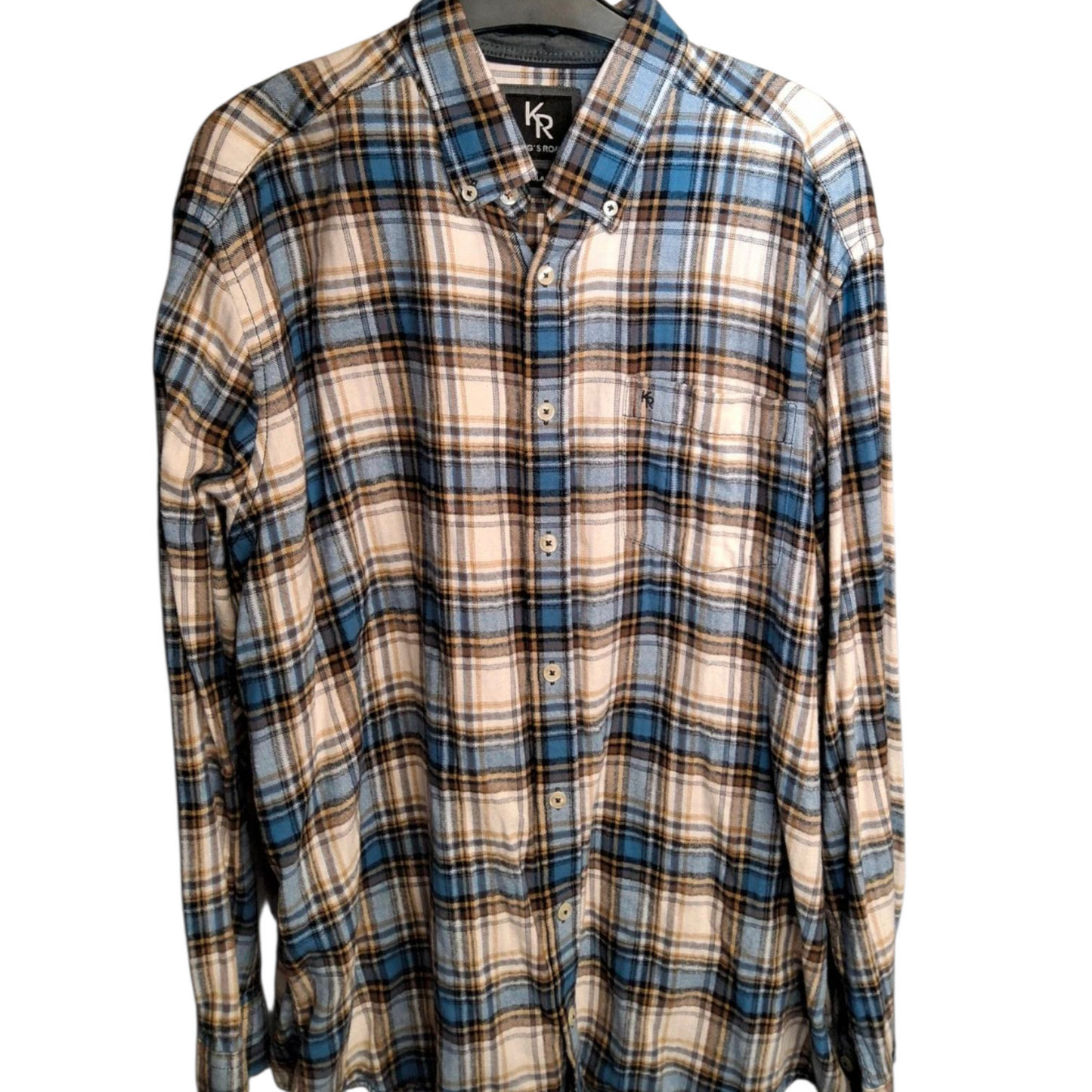 King’s Road Blue, Beige & White Checked Shirt – Men’s XL – 100% Cotton