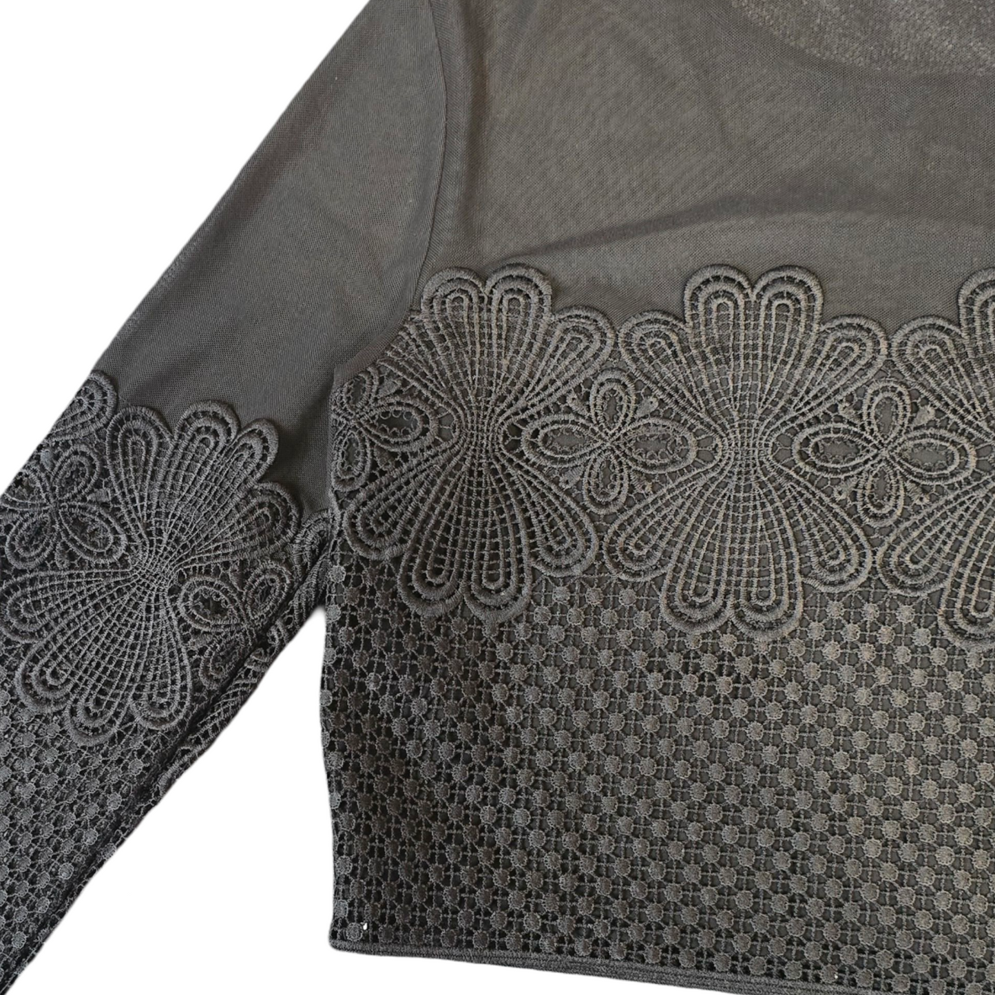 New Look Black Sheer Embroidered Crop Top Size 8 Causal