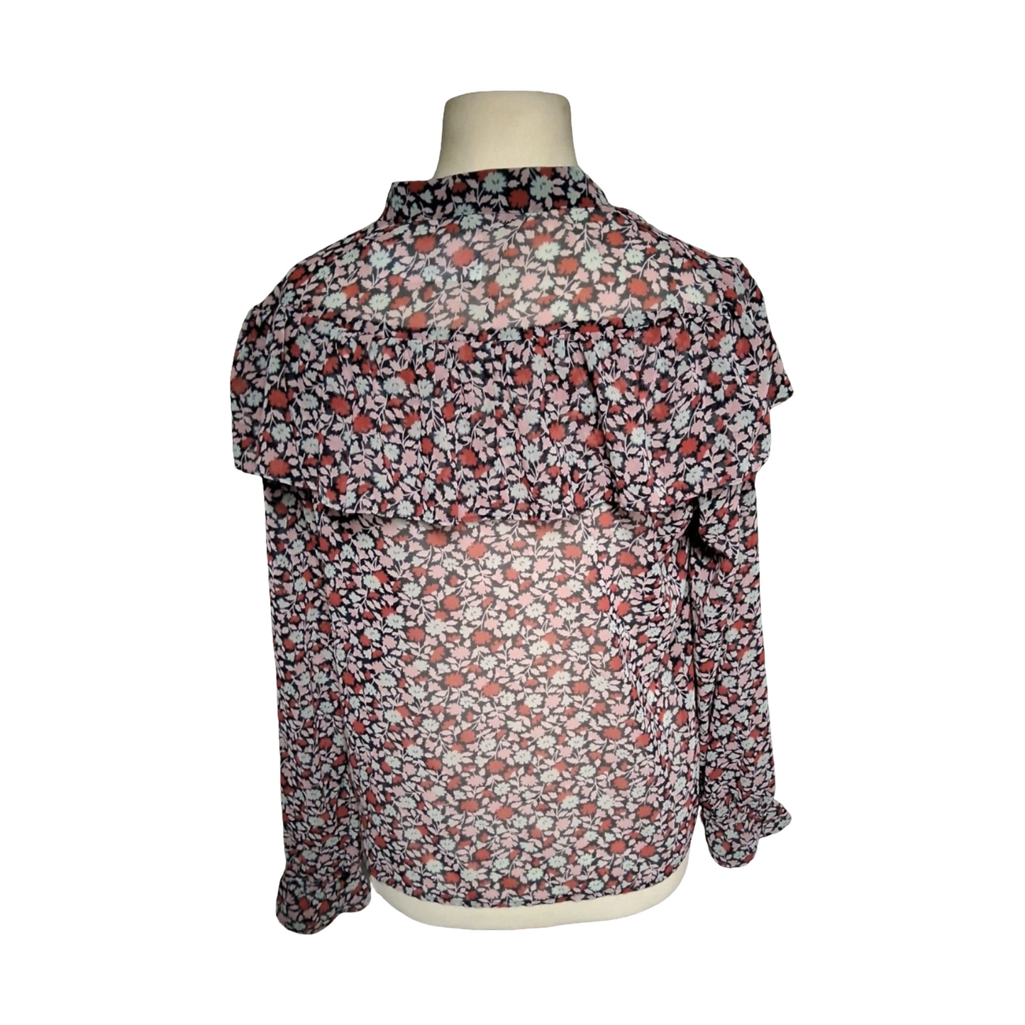 M&S Pink, Red & Navy Floral Sheer Blouse – Size 14