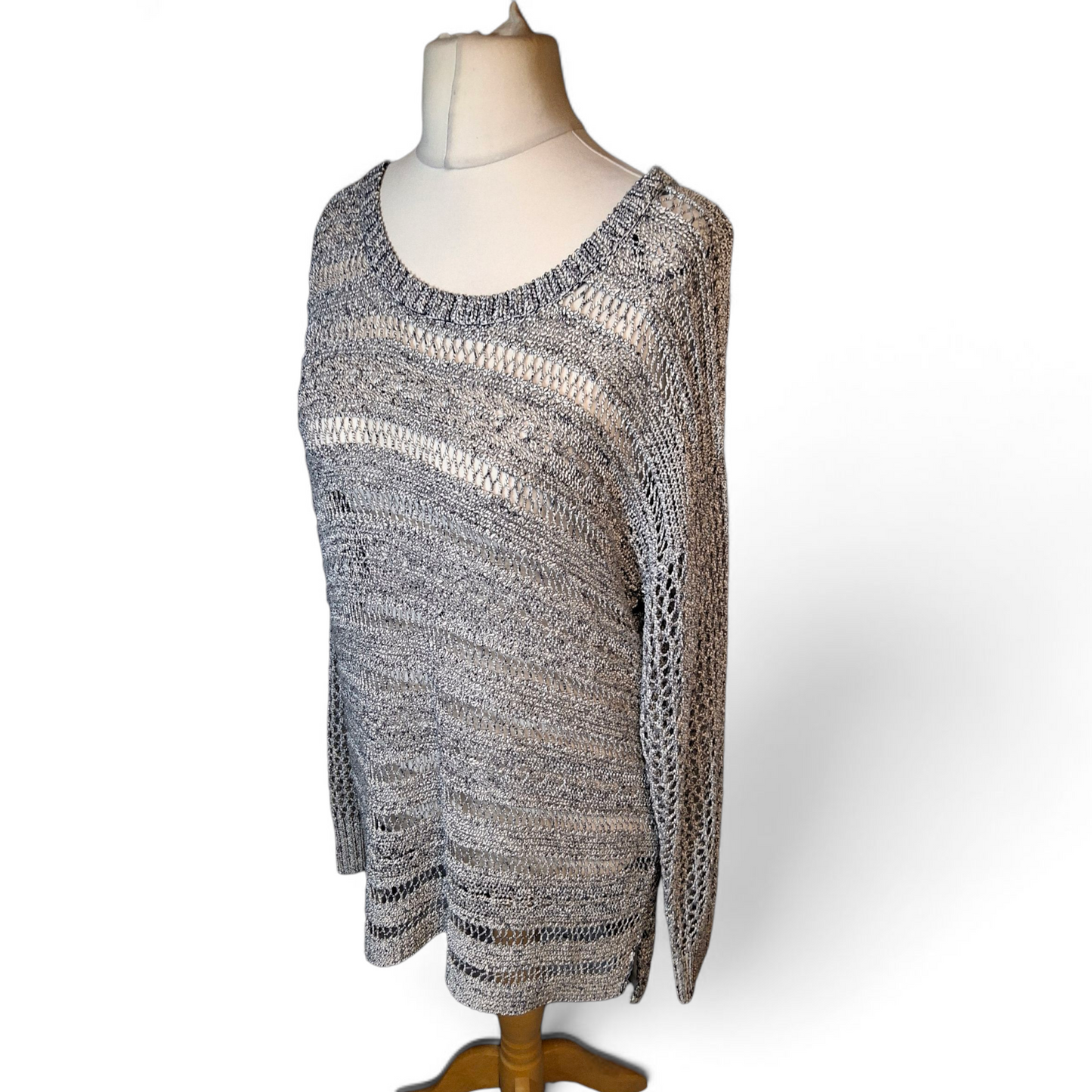 Soon Grey Sheer Crochet Longline Jumper – Size 20