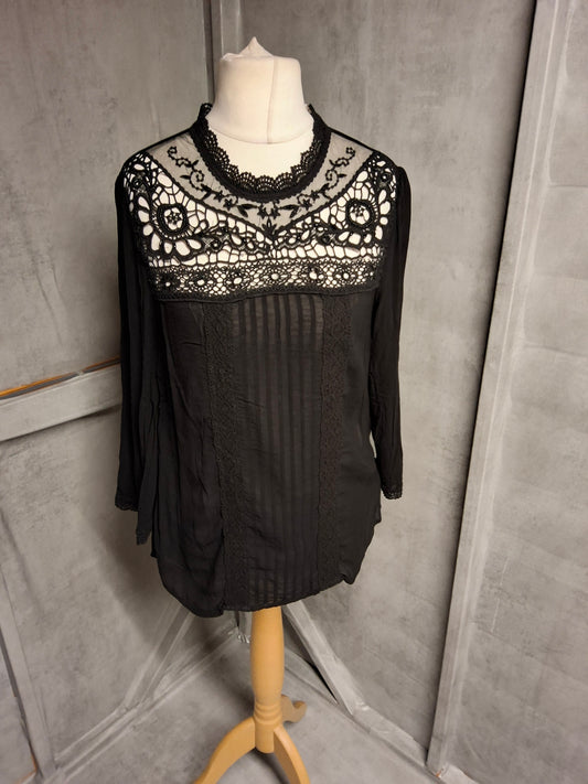 Monsoon Black Lace & Bead Blouse – Size 12 – NWT – RRP £59 – Slightly Sheer Glam