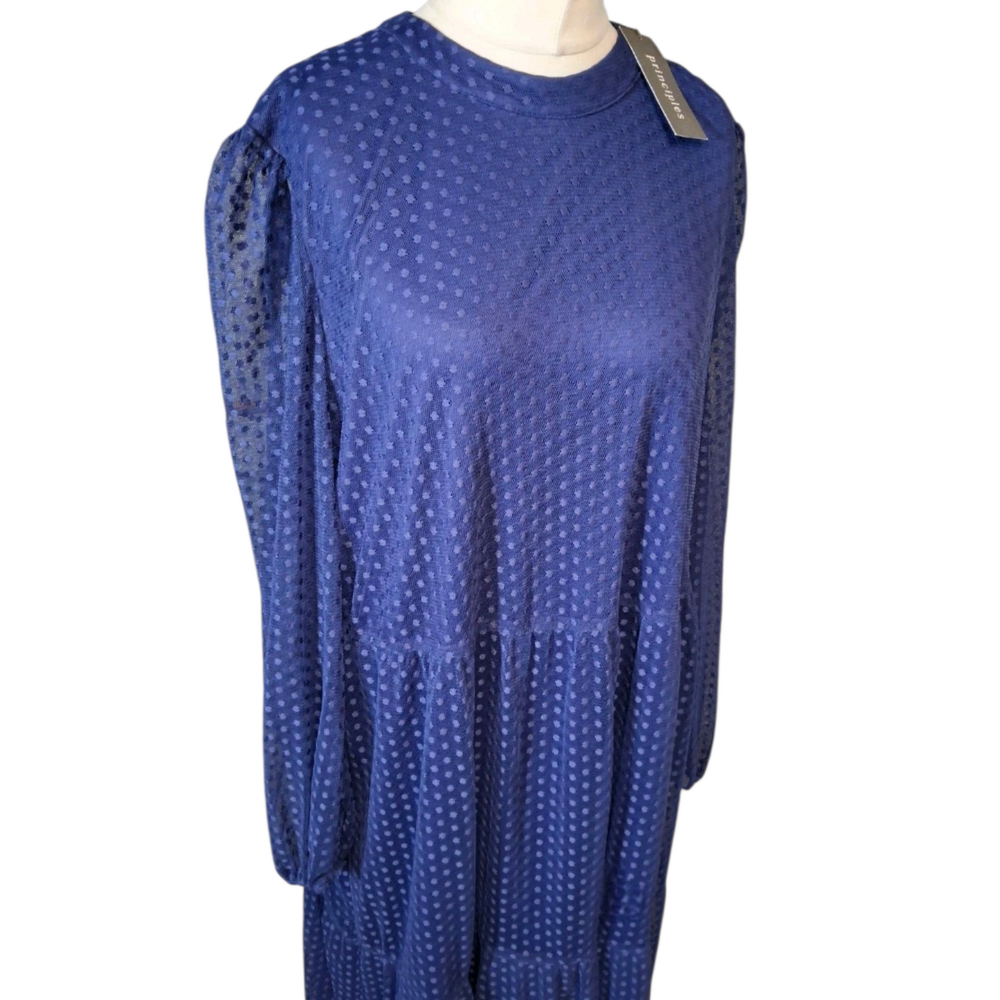 Principles Blue Embossed Polka Dot Tiered Midi Dress – UK 22 – NWT
