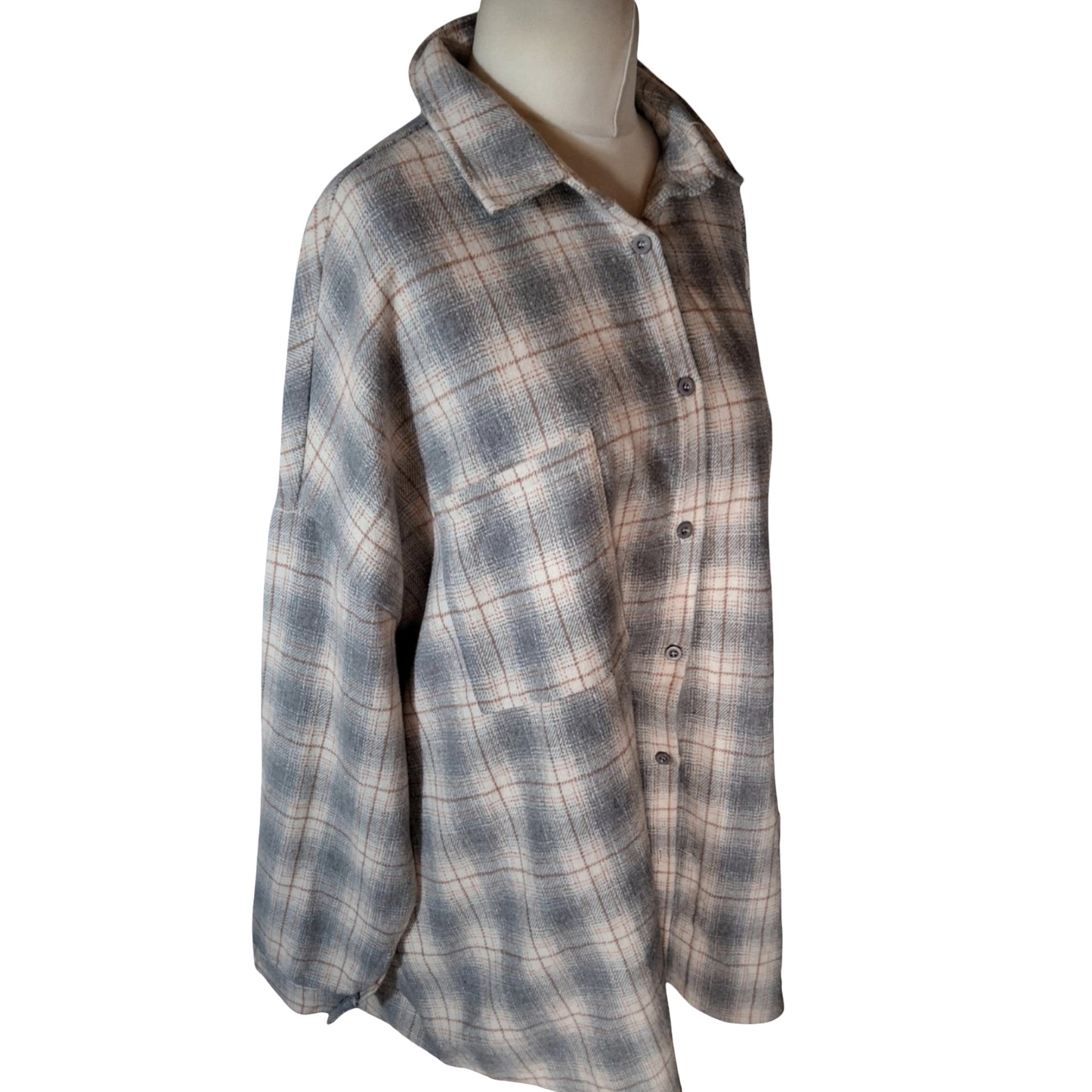 Boohoo Grey & Orange Checked Oversized Shirt – Size 14 – NWT