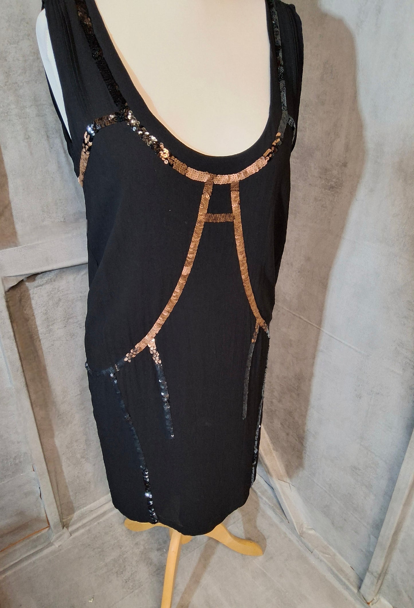 Y2K Diesel Black & Bronze Sequin Sleeveless Dress – Size M – 2000s