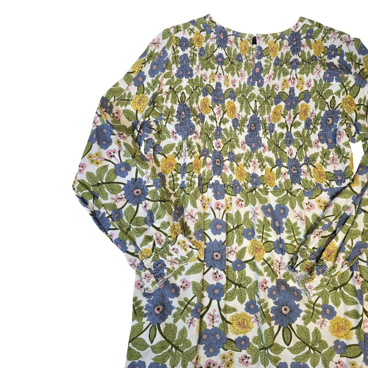 Cerulean Blue Diamond Floral Long Sleeve Top – Size 16 – 100% Rayon