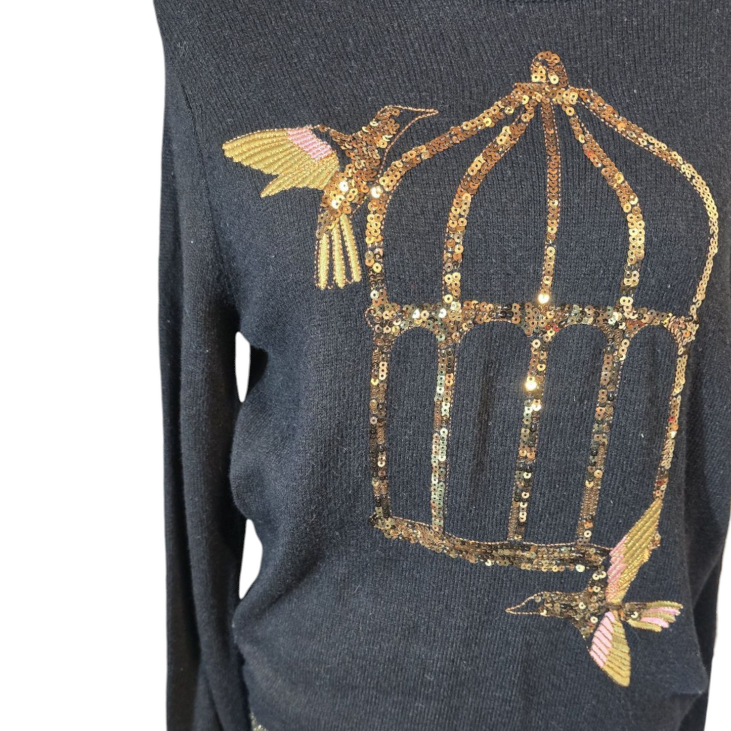 H&M Black & Gold Sequin Birdcage Jumper – Size S (size 10/12) – Longline Knit