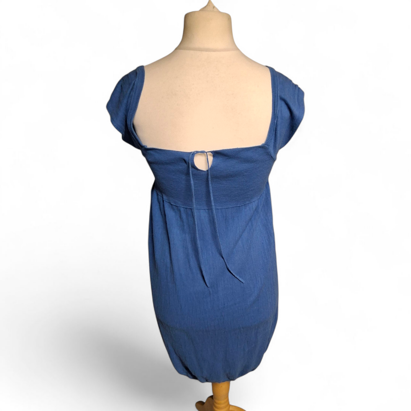 Zara Knit Blue Square Neck Dress – Size M (UK size 10/12) – Tie Back & Short Sleeve