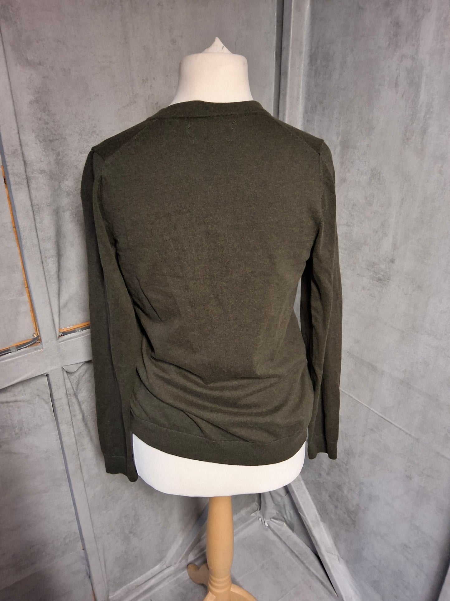 M&S Dark Green Button-Up Cardigan – Size XS (UK size 6/8) – Cotton Blend