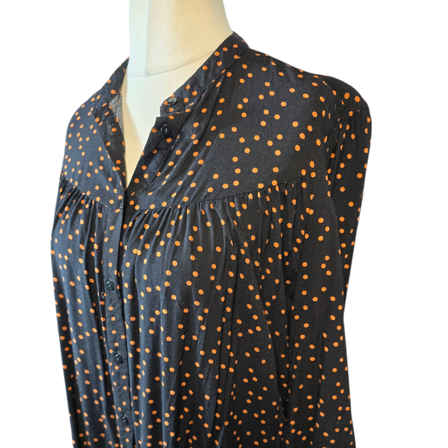 Primark Black & Orange Polka Dot Dress – Long Sleeve – Size 14 – 100% Viscose