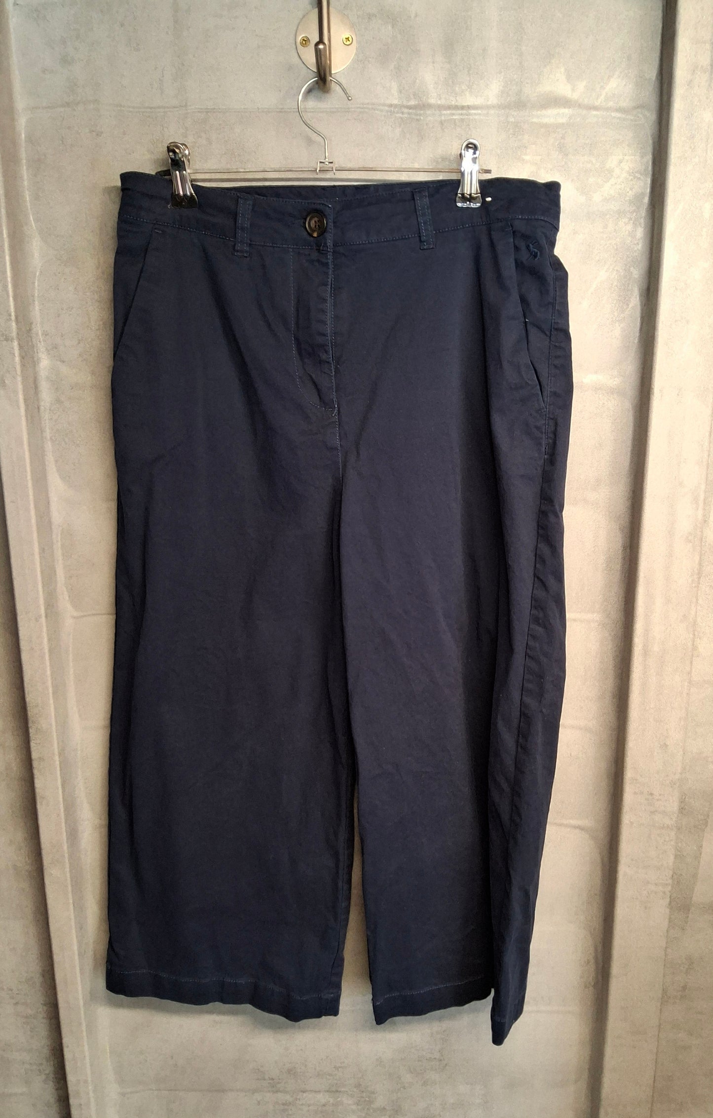 Joules Navy Cotton Wide Leg Cropped Trousers – High Waist – Size 12
