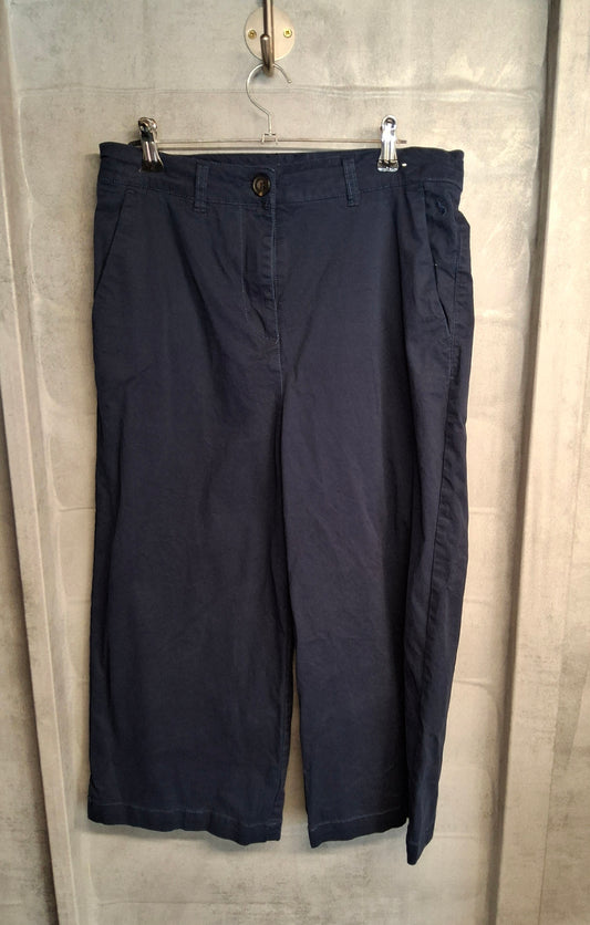 Joules Navy Cotton Wide Leg Cropped Trousers – High Waist – Size 12