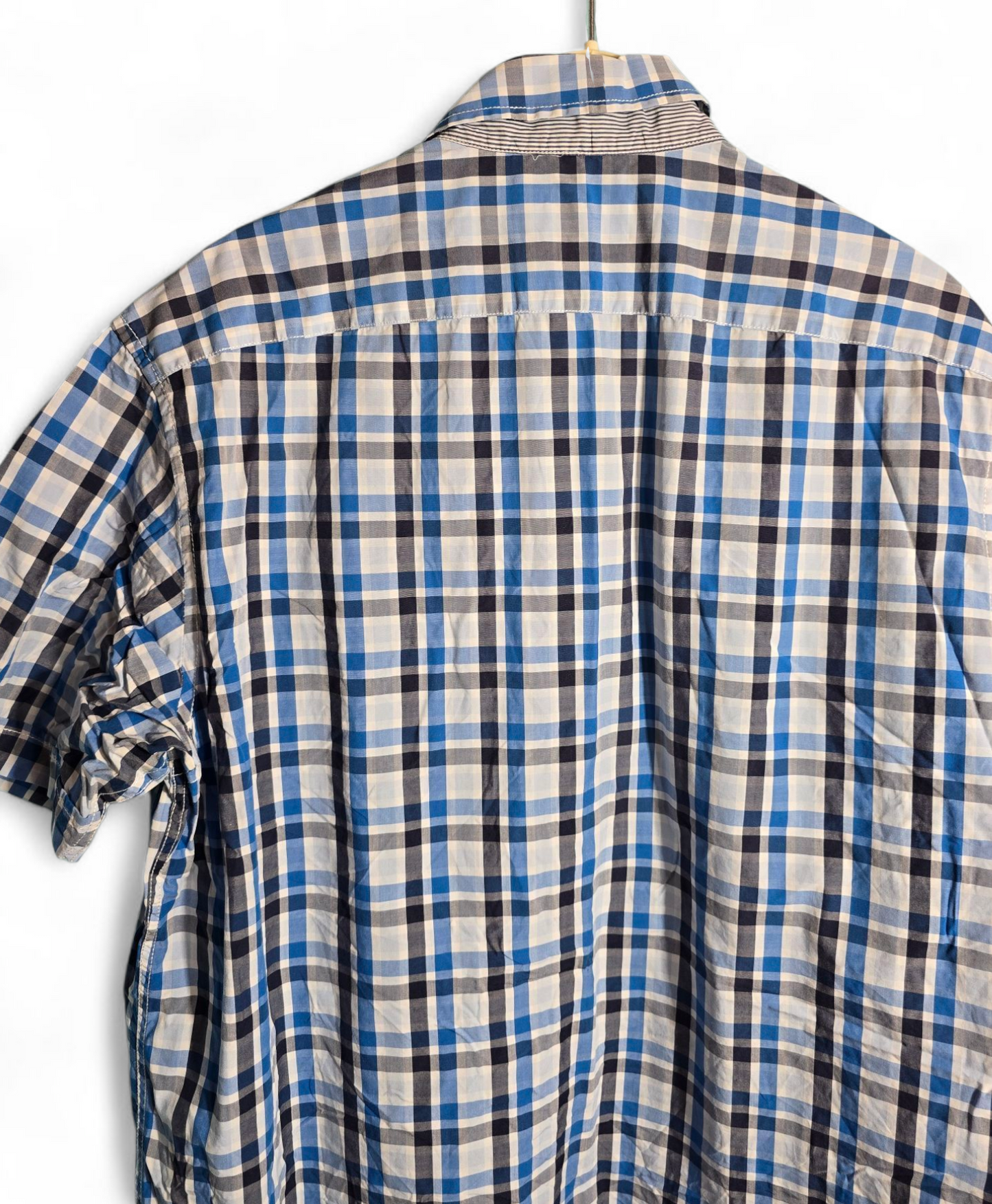 Blue Harbour M&S Blue & White Checked Shirt – Size L, Short Sleeve, Cotton, Chest Pocket