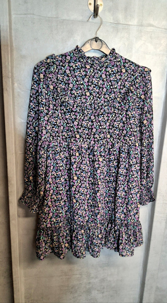 M&S Girls Black Floral Frill Dress – Age 10-11 Years – Polyester