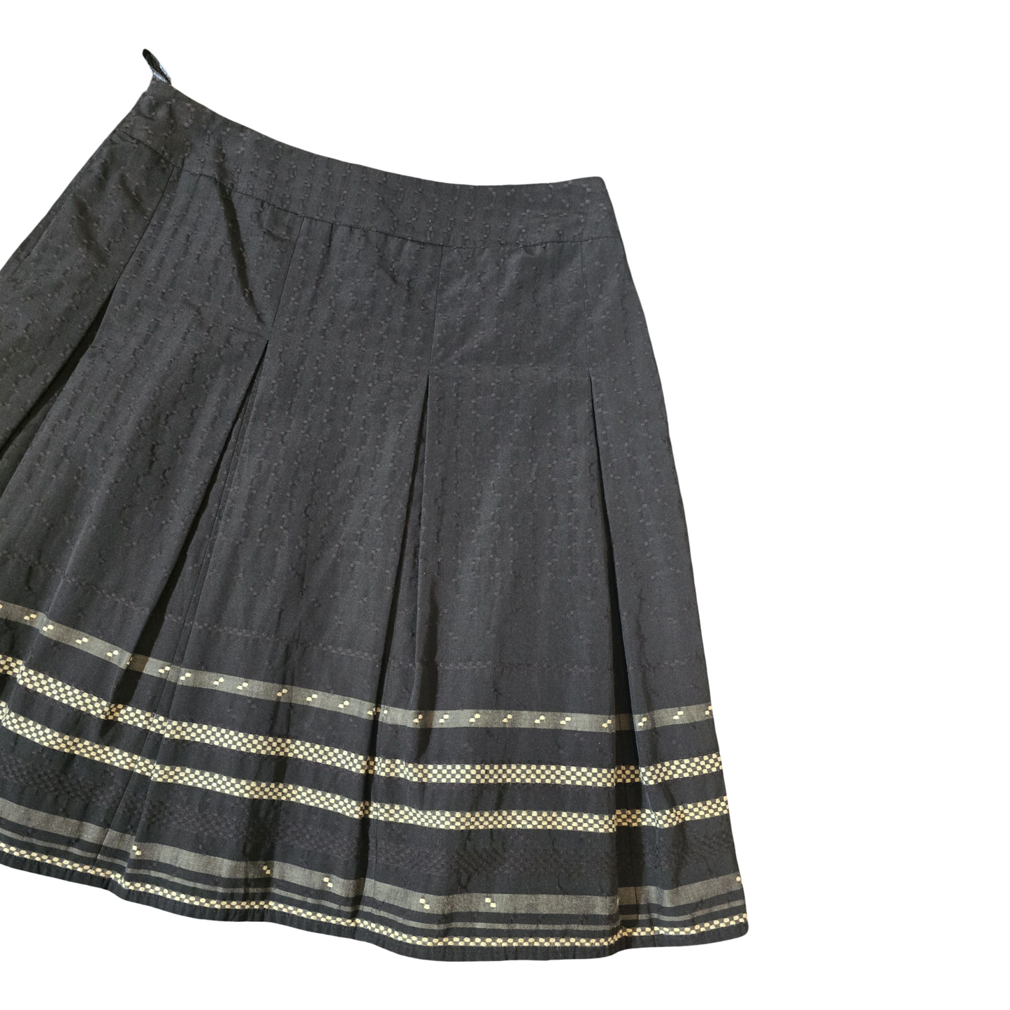Planet Black & Beige Flared Midi Skirt | Size 12 | Lined | Elegant & Versatile