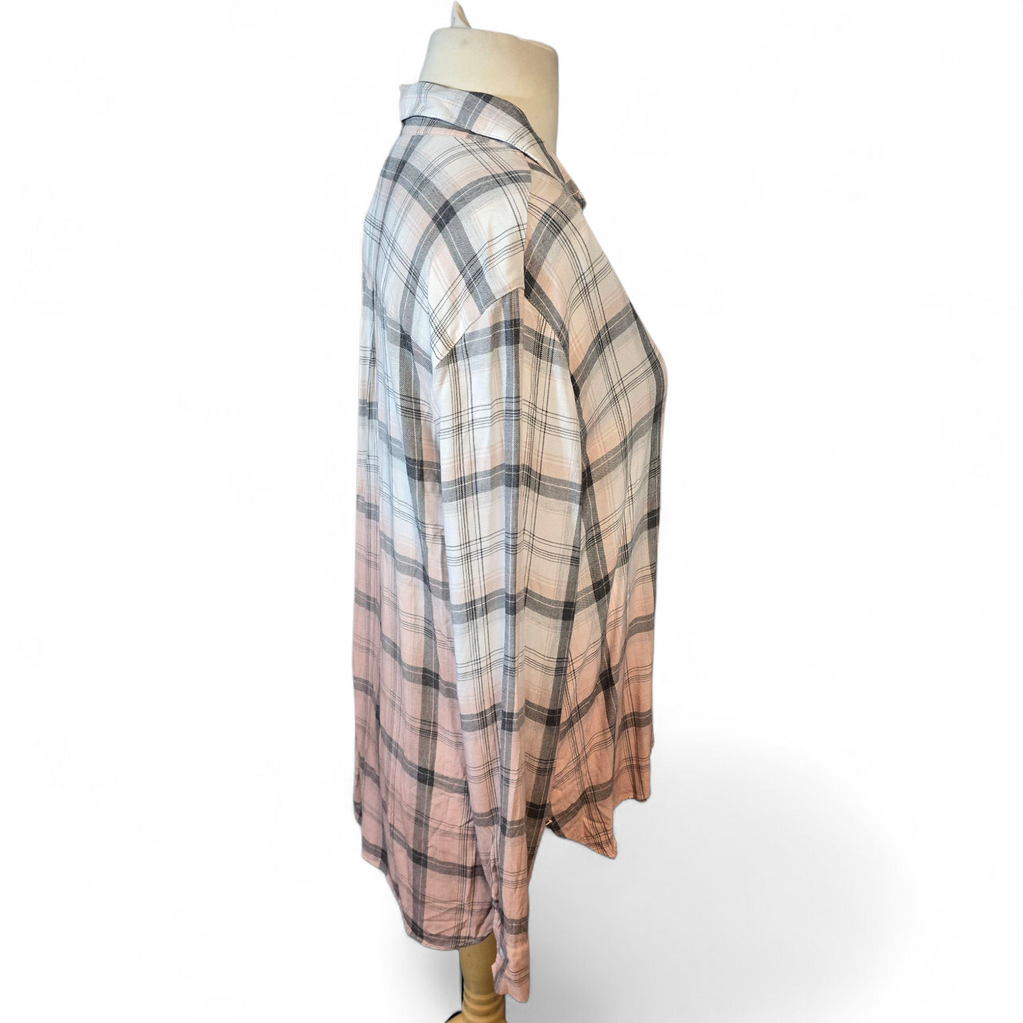 Next Coral & Cream Checked Ombre Oversized Shirt – Size 14